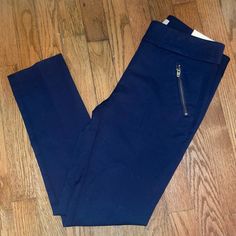 Loft. Size 2p. Never Been Worn, Perfect Condition. With Tags On. The Photos Look A Little Dark, But It Is A Navy Pant. Casual Blue Pants With Zipper Closure, Blue Pants With Zipper Closure For Spring, High Rise Blue Pants With Zip Fly, Blue Spring Pants With Zipper Closure, Fitted Blue Bottoms With Zipper Closure, Womens Black Cargo Pants, Khaki Linen Pants, Jumpsuit Navy Blue, Ankle Dress Pants