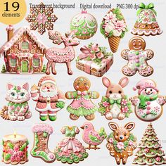 christmas cookies and decorations are shown in this digital clipart file for use on the web