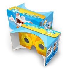 an open cardboard box with two 3d glasses in it's front and back sides