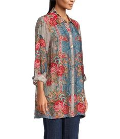 John Mark Floral Printed Collared Long Sleeve Button Down Top | Dillard's Relaxed Fit Floral Print Button-up Blouse, Bohemian Collared Floral Print Tops, Bohemian Floral Print Collared Tops, Fall Floral Print Blouse With Collared Neckline, Fall Bohemian Collared Blouse, Casual Blouse With Floral Print And Spread Collar, Bohemian Collared Blouse With Floral Print, Bohemian Patterned Button-up Blouse, Fall Patterned Blouse With Button Closure