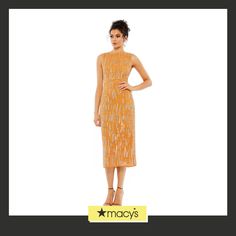 in stock Gold Sleeveless Midi Dress For Gala, Glamorous Orange Sleeveless Dress, Chic Orange Sleeveless Party Dress, Gold Sleeveless Midi Dress For Evening, Chic Orange Sleeveless Dress For Parties, Elegant Orange Sequin Dress, Chic Sleeveless Embellished Midi Dress, Gold Sleeveless Midi Dress For Cocktail Events, Yellow Embellished Sleeveless Dress