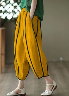 Print3 Patchwork Linen Harem Pants Pockets Striped Summer Hakama Pants, Long Sleeve Outfits, Summer Yellow, Short Summer Dresses, Half Sleeve Dresses, Summer Dress Outfits, Knitted Coat, Summer Black