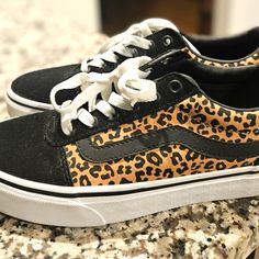 Brand New Never Worn Vans Black Sneakers For Fall, Black Vans Sneakers For Fall, Fall Black Vans Sneakers, Vans Leopard, Shoes Vans, Vans Black, Womens Vans, Vans Shoes, Womens Shoes Sneakers