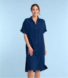 Women's Cloud Gauze Midi Dress | Cover-Ups & Rash Guards at L.L.Bean Summer Cotton Gauze Dress For Loungewear, Summer Cotton Gauze Lounge Dress, Summer Cotton Gauze Loungewear Dress, Relaxed Cotton Beach Dress, Blue Linen Summer Beach Dress, Breezy Relaxed Fit Dress For Loungewear, Relaxed Fit Dresses For Vacation, Breezy Cotton Gauze Beach Dress, Beach Linen Dress With Relaxed Fit