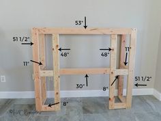 the measurements are displayed for this diy shelving unit