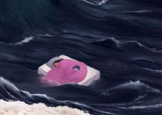 a painting of a person floating in the ocean