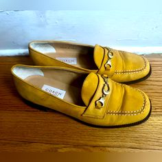 Vintage Italian Golden Yellow Coach Loafers, Gold Symbol. Women’s Size 7.5, Fits More Like A 7. Only Tried On, Unfortunately Didn’t Fit. Yellow Loafers, Gold Symbol, Coach Loafers, Loafers Women, Coach Shoes, Golden Yellow, Vintage Italian, Vintage Shoes, Gold Yellow