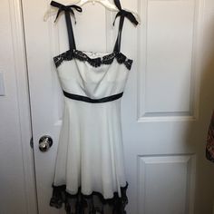 New Never Worn White And Black Formal Dress. Has A Cute Bow Knot For The Straps And Has Lace Detailing. Great For A Formal Event White Lined Midi Dress For Party, Black Lace Formal Dress, Black Formal Dress, Jcpenney Dresses, Colorful Dresses Formal, Lace Formal Dress, Black Dress Formal, Black Formal, Bow Knot