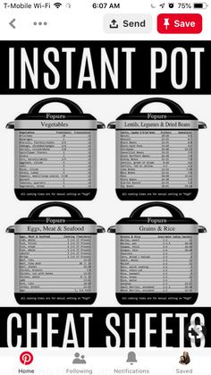 four instant pot heat sheets with instructions