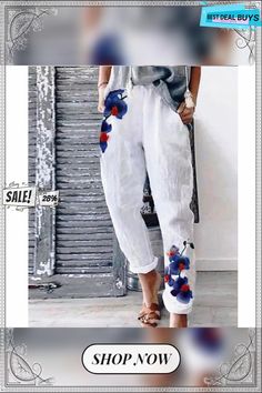 Women's Chinos Pants Trousers Trousers Linen Linen / Cotton Blend Ybf014-6 Ybf014-1 Ybf014-8 Mid Waist Fashion Designer Casual Weekend Side Pockets Print Micro-elastic Full Length Comfort Butterfly S Non-stretch White Cotton Bottoms, Casual Baggy Pants For Summer, Baggy Casual Summer Pants, White Cotton Bottoms For Spring, Casual Summer Harem Pants, White Baggy Casual Harem Pants, Casual Stretch Summer Harem Pants, Casual Stretch Harem Pants For Summer, Casual Straight Harem Pants For Summer