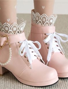 Women's White Bridal Ankle Boots – Lace-Up Wedding Shoes with Heart and Pearl Decoration, Chunky Heel for Vintage-Inspired Brides 2024 - $49.99 Christine Core, Wedding Shoes Boots, Elegant Preppy, Cheap Ankle Boots, Preppy Fashion, Boots Style, Winter Ankle Boots, Womens Wedding Shoes, White Heels