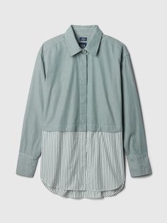 Organic Cotton Big Shirt | Gap Cotton Shirt With Roll-up Sleeves And Shirttail Hem, Gap Summer Tops With Spread Collar, Casual Gap Shirt For Daywear, Casual Daywear Shirt By Gap, Casual Long Sleeve Poplin Top, Gap Cotton Tops For Layering, Gap Oversized Long Sleeve Tops, Oversized Long Sleeve Gap Tops, Cotton Shirt With Buttons For Layering