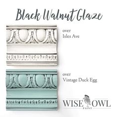 the black walnut glaze is shown in three different colors and sizes, including blue