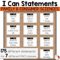 i can statements for the family and consumer science project, with different types of items