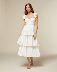 Corset Pleated Midi Dress White Corset Dress, Rural Wedding, Feminine Skirt, Rachel Parcell, Corset Midi Dress, Flounce Dress, Bridal Shower Dress, Pleated Chiffon, Shower Dresses