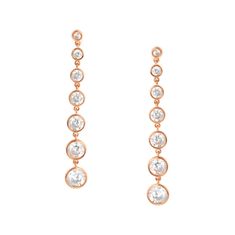 Bezel Set Drop Earrings Finished in 18kt Rose Gold - CRISLU Nautical Jewelry, Cubic Zirconia Jewelry, Long Drop Earrings, Meaningful Jewelry, Cz Jewelry, Cubic Zirconia Earrings, Handbag Straps, Religious Jewelry, Anklet Jewelry