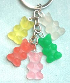 three gummy bears on a key chain