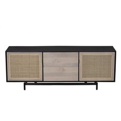 the sideboard is made out of wood and black metal