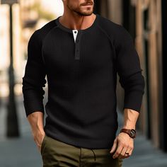 Season:Spring   Fall; Fabric:95% Polyester 5% Spandex; Sleeve Length:Long Sleeve; Look After Me:Machine wash,Washable; Gender:Men's; Style:Fashion,Designer,Basic; Elasticity:Micro-elastic; Tops Type:T shirt Tee,Henley Shirt,Tee Top,Long Sleeve Shirt,Waffle Knit Tee; Occasion:Vacation,Casual Daily,Going out,Street; Age Group:Adults; Fit Type:Regular Fit; Pattern:Plain,Raglan Sleeve; Neckline:Henley; Front page:FF; Listing Date:09/26/2023; Bust:; Length:; Shoulder Width:null; Sleeve:null