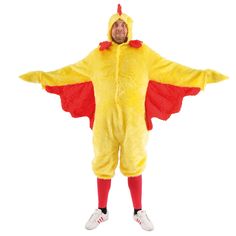 a man dressed in a chicken costume