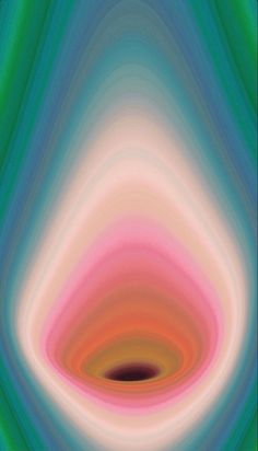 an abstract painting with multicolored lines in the center and black hole at the bottom