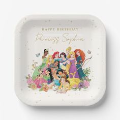 a paper plate with disney princesses on it