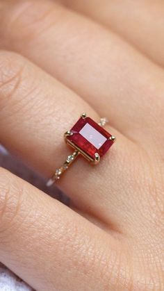 Emerald Cut Ruby Ring, Ruby Rings Women, Ruby Ring Designs Unique, Ruby Ring Simple, Ruby Jewelry Ring, Ruby Ring Designs, Ruby Silver Ring, Gold Ruby Ring, Couple Ring Design