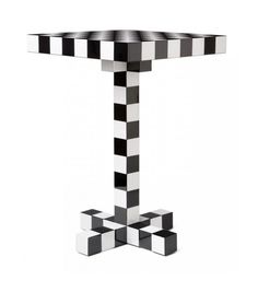 a black and white checkerboard table on a white background with an upside down view