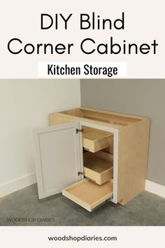 What to do with that dead space in a corner cabinet? Take advantage of the space with pull out drawers. A great way to use up all the storage space in a kitchen. Get the step-by-step tutorial to make this cabinet and pull-out shelves yourself!