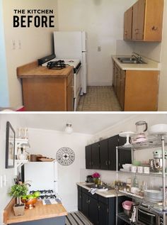 the before and after pictures of a kitchen remodeling project on instagram