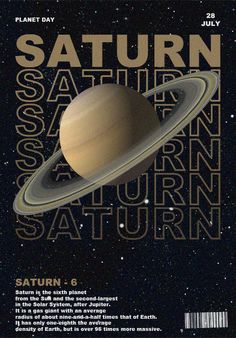 saturn is shown with the words saturn written in gold on it and an image of saturn