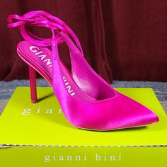 From Gianni Bini, The Sirfeenah Pointed Toe Ankle Wrap Pumps Feature: Satin Upper Slip On Design With Ankle Wrap Synthetic Lining Padded Memory Foam Sock Leather Outsole Approx. 3.74" Heel Height Pink Ankle Tie Heels For Spring, Spring Pink Ankle Tie Heels, Ankle Tie Heels, Gianni Bini Shoes, Ankle Wrap, Gianni Bini, On Design, Shoes Women Heels, Memory Foam