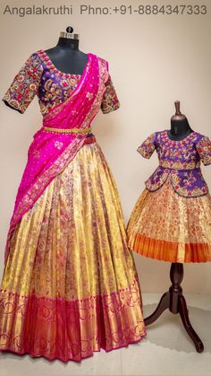 Mother Daughter Fashion Indian, Mother Daughter Birthday Dress, Traditional Baby Dresses, Traditional Lehenga, South Indian Bride Saree, Daughter Fashion, Mother Daughter Fashion, Lehenga Saree Design, Mother Daughter Dresses Matching