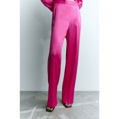 Nwt Zara Fuchsia Palazzo Pants High-Waist Trousers With An Elastic Waistband At The Back. Front Pockets And False Back Welt Pocket. Fuchsia | 8267/309 Size Xs New With Tags B26 Chic Pink Pants With Elastic Waistband, Elegant Pink Pants With Elastic Waistband, Pink Wide Leg Full-length Pants For Party, Pink Wide Leg Full Length Pants For Party, Pink Wide Leg Party Pants Full Length, Pink Straight Leg Pants With Elastic Waistband, Elegant Pink Bottoms With Elastic Waistband, Fitted Pink Pants With Elastic Waistband, Pink Party Wide Leg Pants