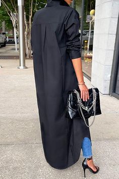 Solid Color Modern Maxi Dress – highfashionwears Long Shirt Outfits, Loose Clothing, Maxi Dress Outfit, Mode Abaya, Maxi Shirts, Mini Robes, Elegante Casual, Maxi Shirt Dress, Loose Outfit