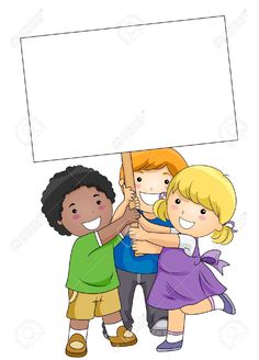 three kids holding up a blank sign on a white background