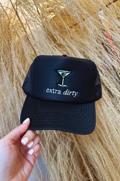 Extra Dirty Trucker Hat - ShopSpoiled Trendy Black Snapback Trucker Hat, Fun Black Trucker Hat For Outdoor, Fun Black Baseball Cap For Outdoor, Casual Snapback Hat For Party, Trendy Black Trucker Hat, Fun Black Hat For Outdoor, Fun Black Outdoor Hats, Fun Black Outdoor Hat, Fun Black Trucker Hat With Curved Brim