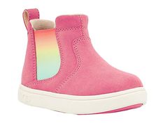 UGG Kids Hamden II (Toddler/Little Kid) - Girl's Shoes : Pink Rose Rainbow : Equal parts sneaker and chelsea boot, the UGG Kids Hamden II is the perfect combination of kid-friendly shoe styles. Updated with standout rainbow gore for easy on and off, it's finished with textile lining and a traction-enhancing sole for all-day play. Pull tab for easy on/off access. Foam padding placed around your ankle collar under the tongue for an incredibly comfortable fit feel. Traditional lace closure for a se Ugg Kids, Kids Uggs, Girls Shoes Kids, Shoes Pink, Chelsea Boot, Free Kids, Shoe Style, Lace Closure, Pull Tab