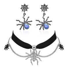 PRICES MAY VARY. 🎃Spider Jewelry Set: Our Spider Jewelry Set includes a double layered spider necklace and a pair of spider earrings, combining black belt and stainless steel material for a unique look. 🎃Perfect for Halloween Dressing: Add a bit of eerie and mysterious charm to your Halloween outfit with this spider necklace earring set, it should be great for you to come to the cosplay/haloween party. 🎃Adjustable Necklace: The necklace length is specially designed to be adjustable, allowing Daughter Black, Spider Pendant, Spider Jewelry, Spider Necklace, Spider Earrings, Punk Earrings, Womens Chokers, Halloween Outfit, Rope Necklace