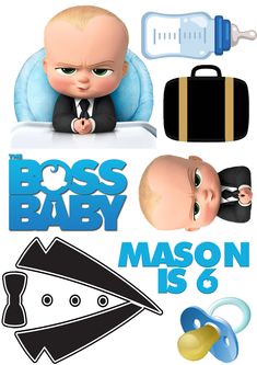 the boss baby movie poster is shown with its name and character, as well as other items