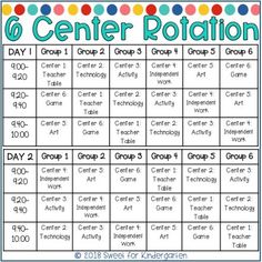 the 6 day center rotation calendar is shown