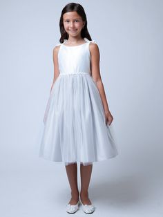 Off White & Silver Double Bow Satin & Tulle Dress Silver Flower Girl Dress, Raven Clothes, Serena Dress, Satin Flower Girl Dress, Easter Dresses, Girls White Dress, Organza Skirt, Satin Tulle