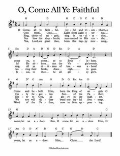 sheet music with the words o come all ye faithful