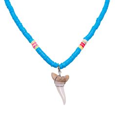 PRICES MAY VARY. Length: 16 Inches with 2 Inch Extender Chain - the length of an item is measured from end to end, including the clasp. To measure your neck size, use a flexible tape measure or cord and wrap it around the base of your neck. Add 2 inches to the measurement for a comfortable fit. Material: 4mm Blue Fimo Heishi Beads. Durable, lightweight, and easy to care for. They can be cleaned using a damp cloth (mild soap and water). Pendant: [3N] 7/8+ Inches Shark Tooth (Each Tooth is Unique) Adjustable Blue Charm Necklace With Lobster Clasp, Adjustable Turquoise Beaded Charm Necklace, Turquoise Beaded Adjustable Charm Necklace, Adjustable Turquoise Beaded Charm Necklaces, Turquoise Beaded Adjustable Charm Necklaces, Heishi Beads Necklace, Shark Tooth Necklace, Boys Jewelry, Shark Tooth