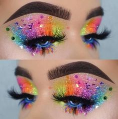 Glitter Eyes Makeup, Music Festival Makeup, Festival Makeup Glitter, Drag Make-up, Festival Glitter, Pride Makeup, Rave Makeup