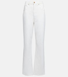 Mid Rise Straight Jeans in White - Tory Burch | Mytheresa Mid Rise Straight Jeans, Summer Staples, Coastal Style, Slim Legs, White Wash, Cropped Jeans, High Waist Jeans, Straight Jeans, Stretch Denim