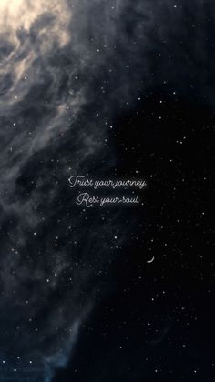 the sky is filled with clouds, stars and a quote that reads trust your morning