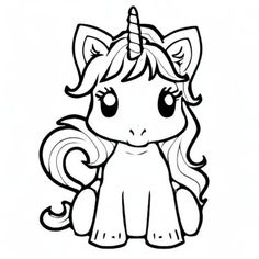 a cute little pony with big eyes and a horn on it's head, sitting down