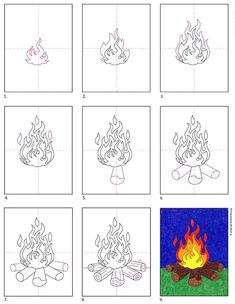 how to draw a campfire step by step with pictures for kids and beginners