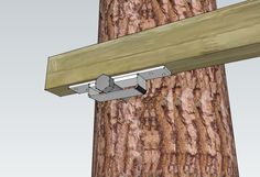 a close up of a wooden pole attached to a tree